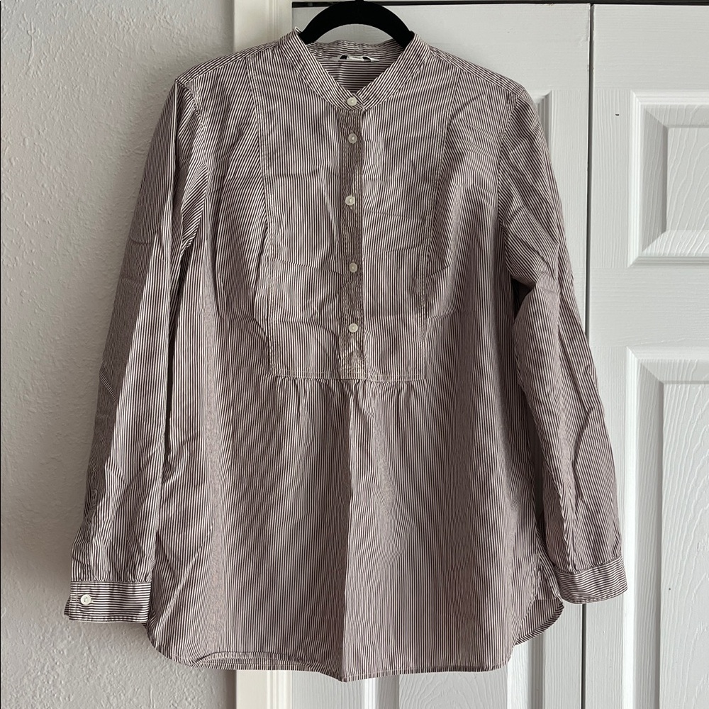 Vintage Banana Republic Pinstripe Brown Babydoll Blouse Shirt Tunic